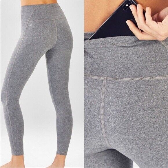 New Fabletics Womens Leggings Gray M High Waist Power Heathered Yoga Run Pockets - Picture 1 of 6